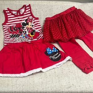 Disney Infant bundle 24 months. Minnie Mouse tank top, skirt, & tutu leggings.